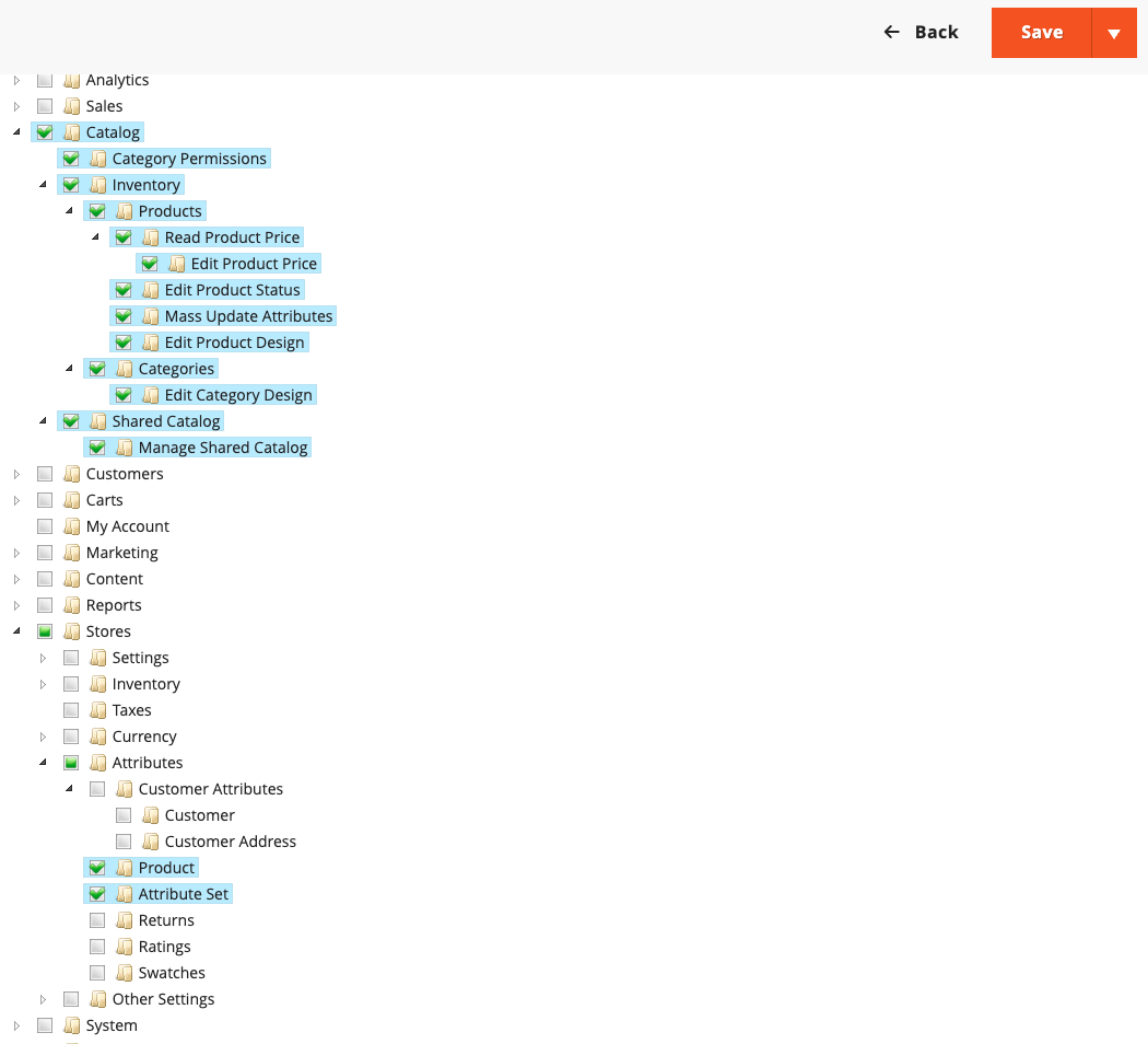 Magento API tab with Products permission
